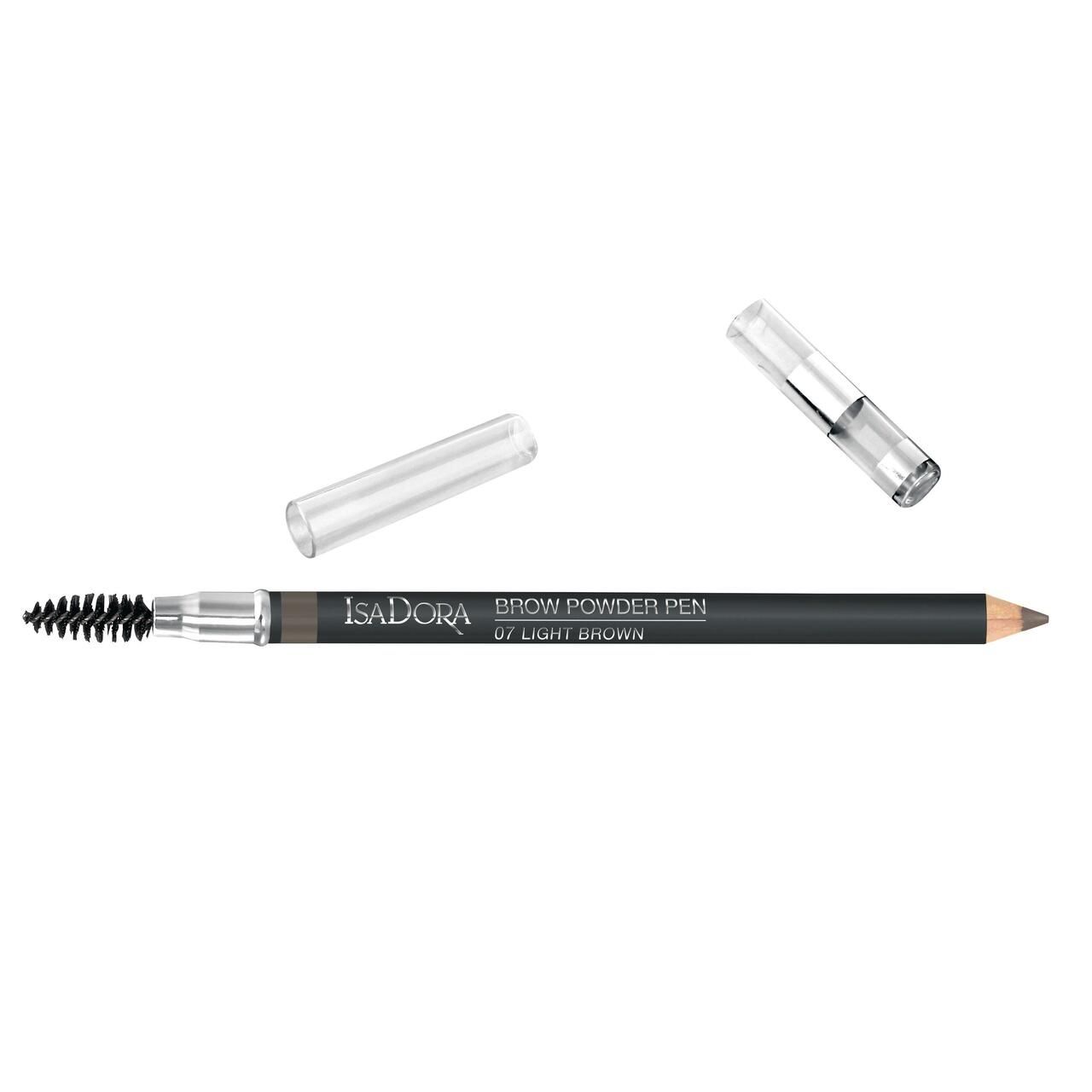Brauenstift mit Bürste und Kappe. Aufschrift: IsaDora Brow Powder Pen 07 Light Brown.