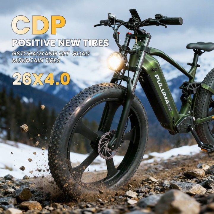 Mountainbike mit 26x4.0 Reifen. Text: CDP, Positive New Tires, GSTCHAOYANG OFF-ROAD MOUNTAIN TIRES.
