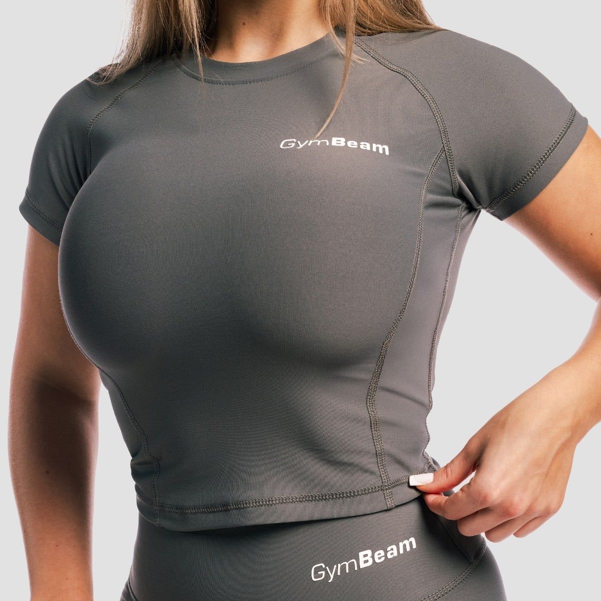 GymBeam T-Shirt Damen slim Kurzarm Rundhalsausschnitt Carbon Core