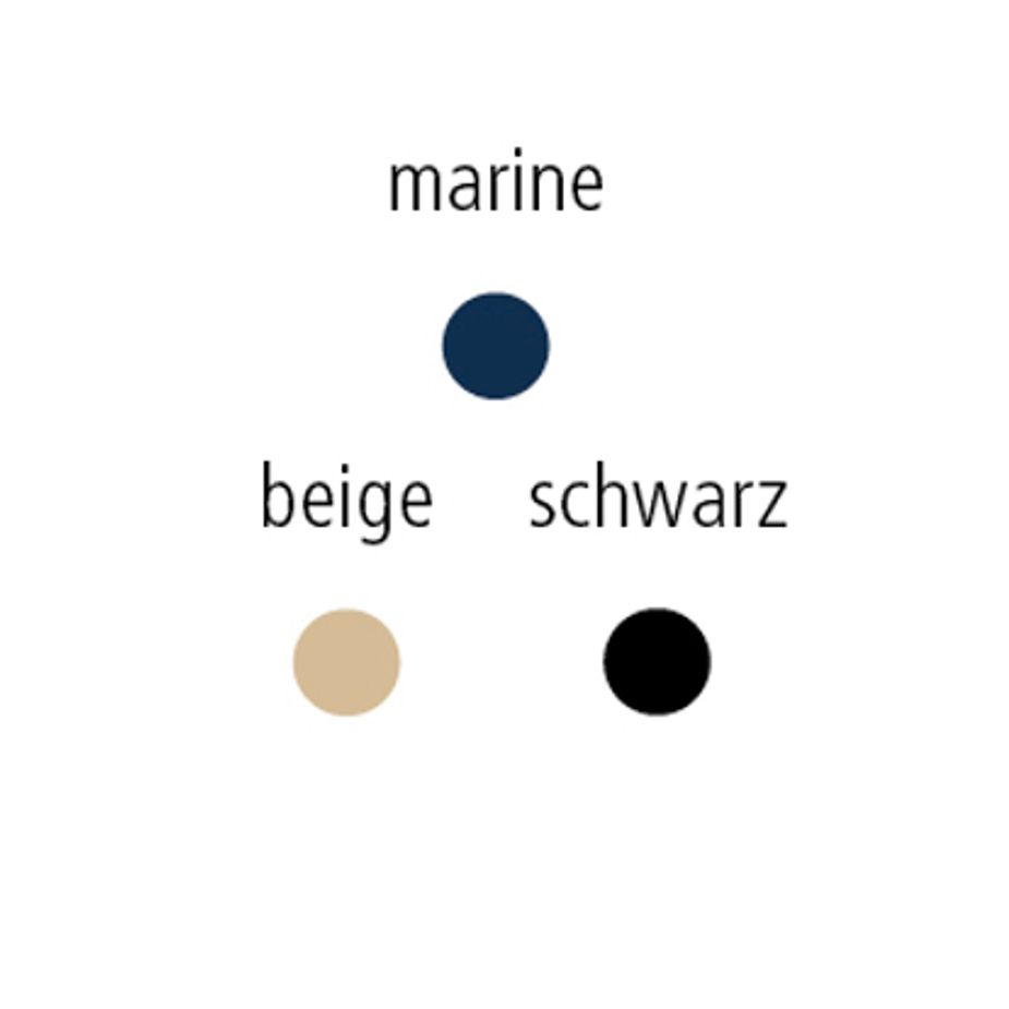 Drei Farbkreise: Marineblau, Beige und Schwarz. Die Farben sind beschriftet.