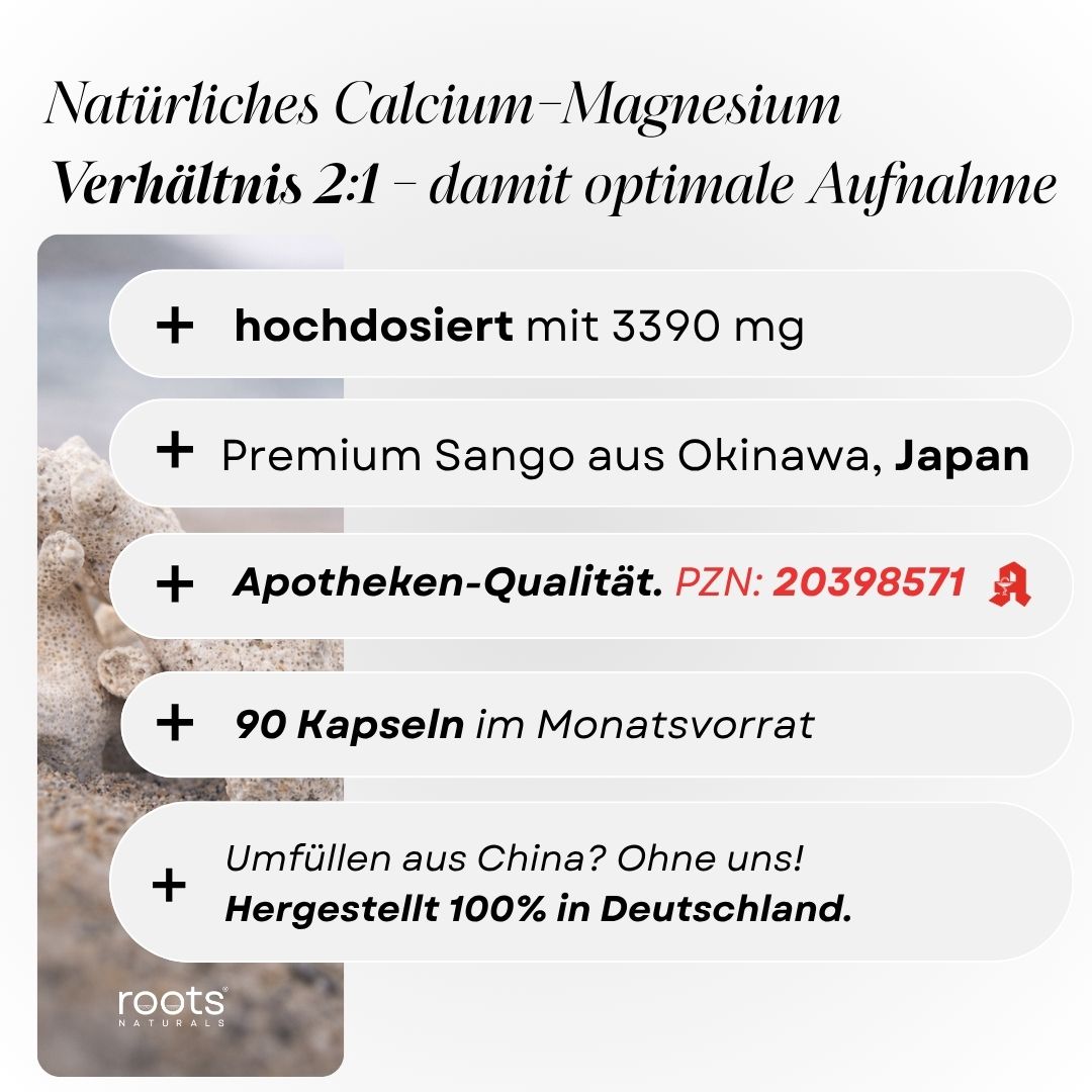 Sango Meereskoralle Kapseln (Sango Koralle Calcium + Magnesium) von roots NATURALS®