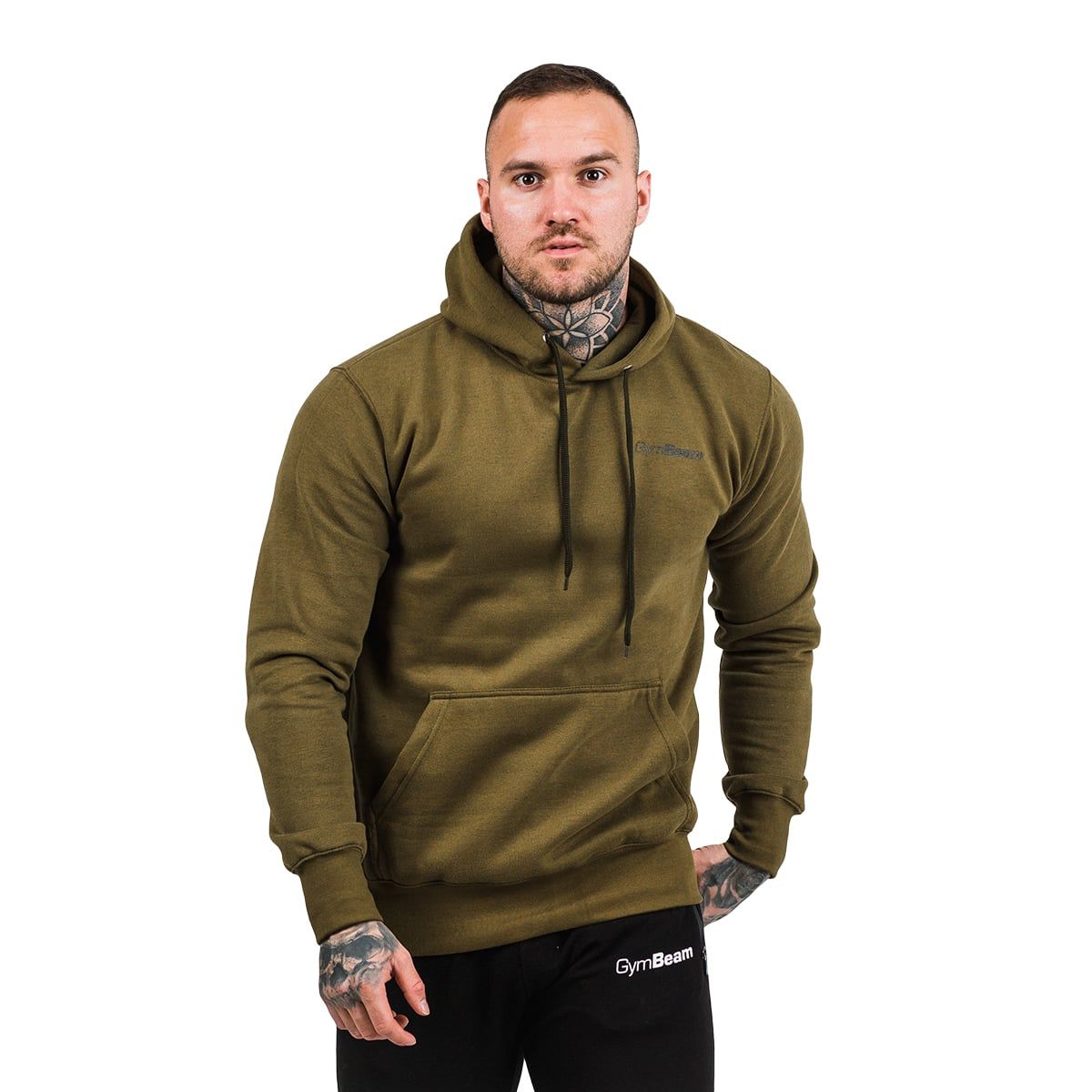 GymBeam Hoodie Herren Regular Langarm mit Kapuze Military Green Black 1 St