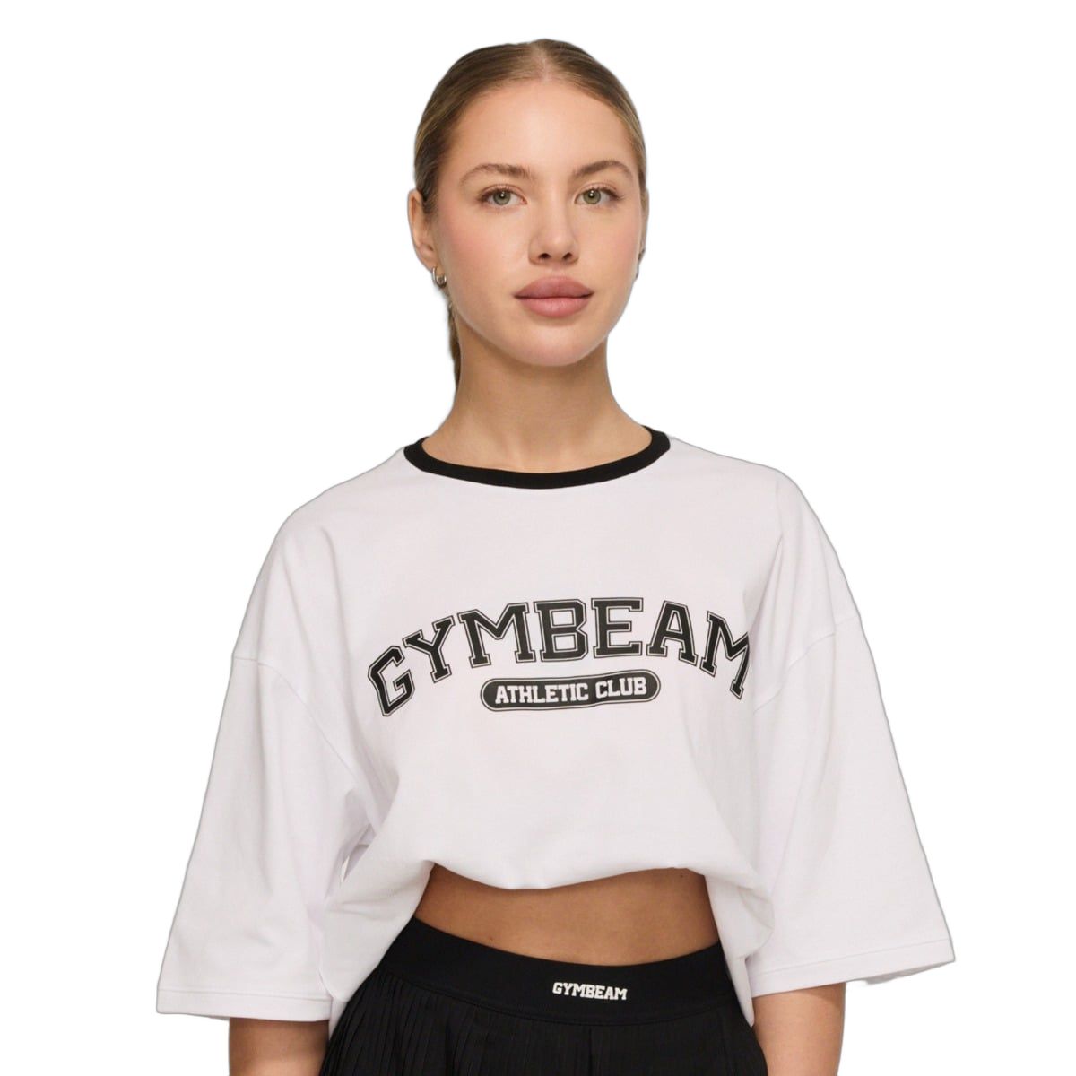 T-Shirt Damen Oversized mit rundem Ausschnitt Varsity Weiß 1 St