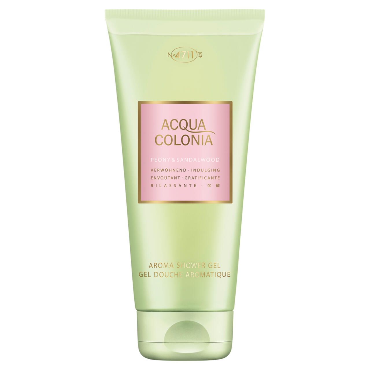 Grüne Tube. Aufschrift: Acqua Colonia, Peony & Sandalwood, Aroma Shower Gel.