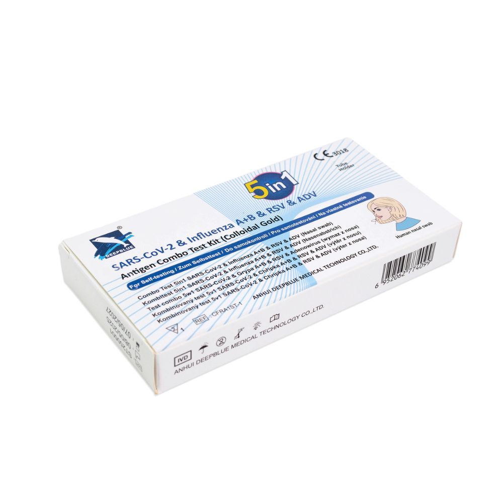 DeepBlue 5-in-1 Test COVID-19, Grippe A/B, RSV, Adenovirus inkl. gratis Nanovio FFP2-Maske
