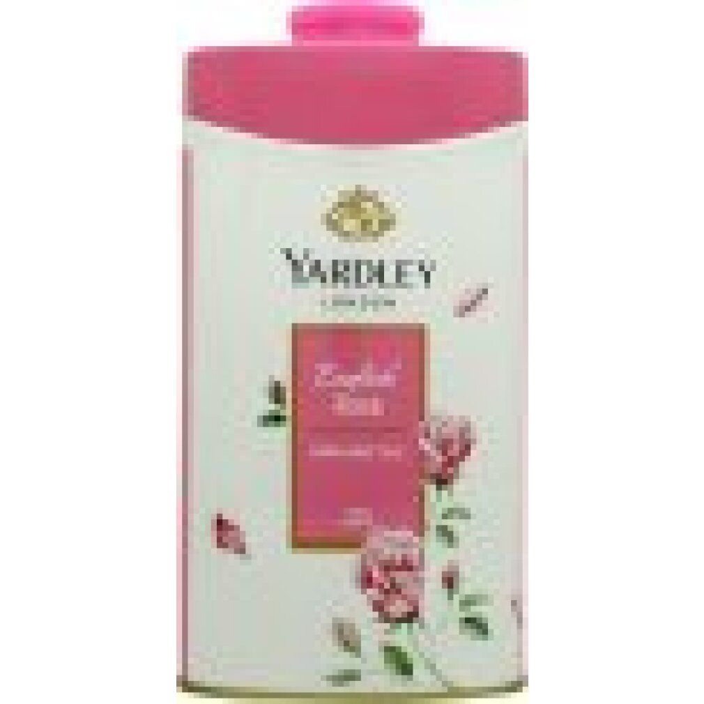 Talkdose mit rosa Deckel. Aufschrift: Yardley London English Rose. Rosenabbildung.