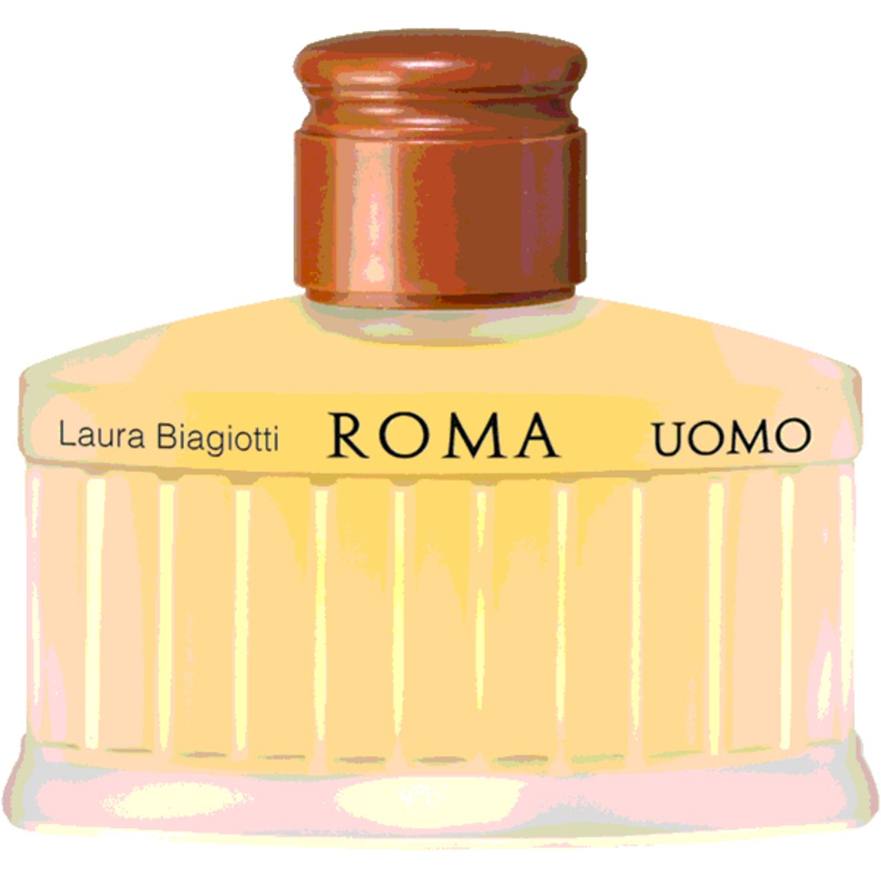 Laura Biagiotti Roma Uomo Eau De Toilette Flakon mit braunem Verschluss.