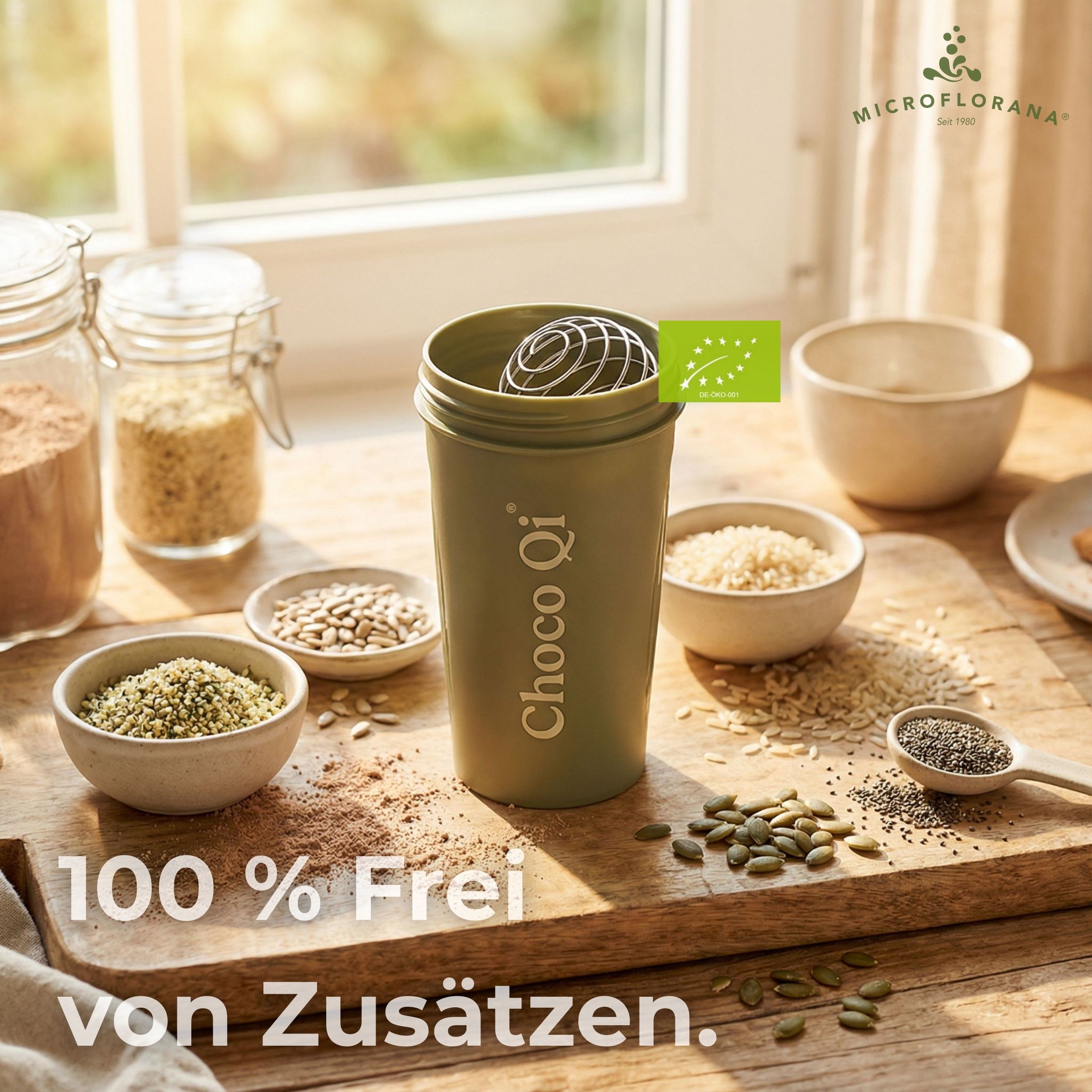 MICROFLORANA® - Bio Proteinpulver vegan - Inkl. Dosierhilfe - 30 mal Eiweiss-Shake - Choco Qi®