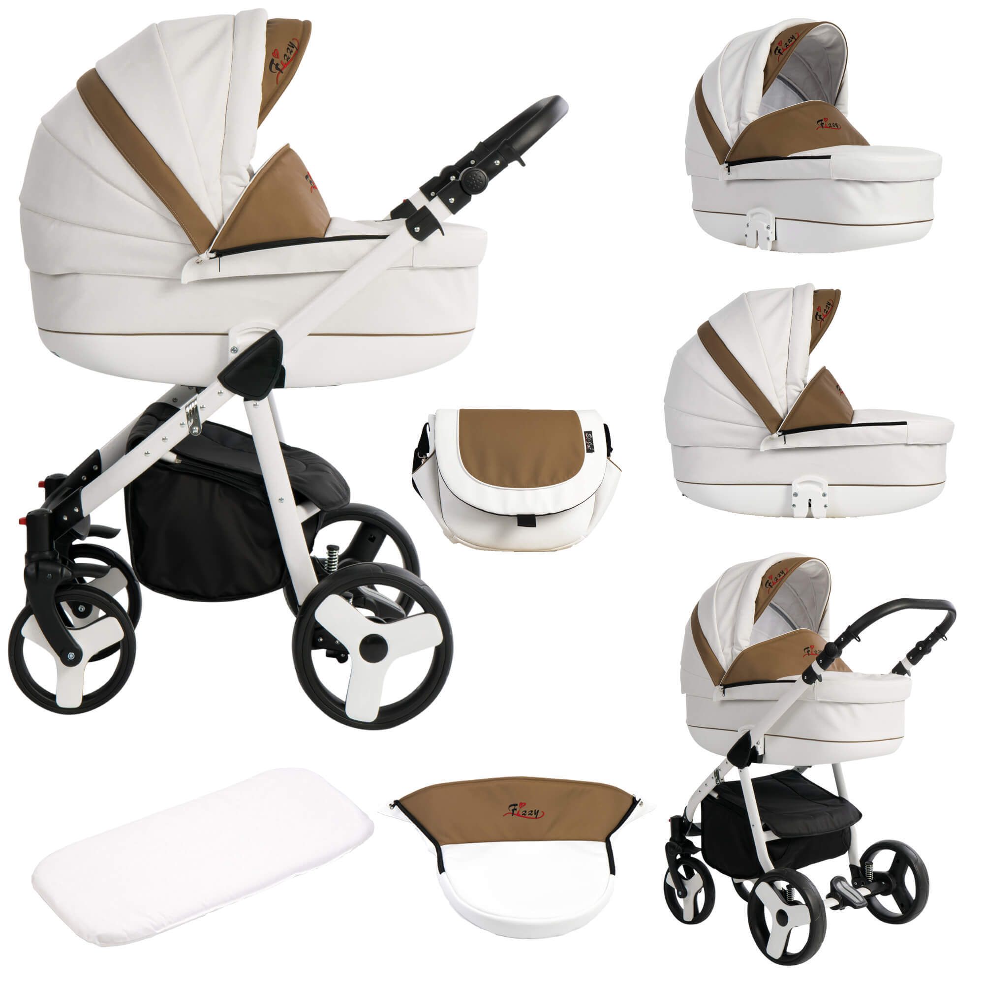 Bebebi Fizzy 3 in 1 Kinderwagen Set Hartgummireifen, Coffee