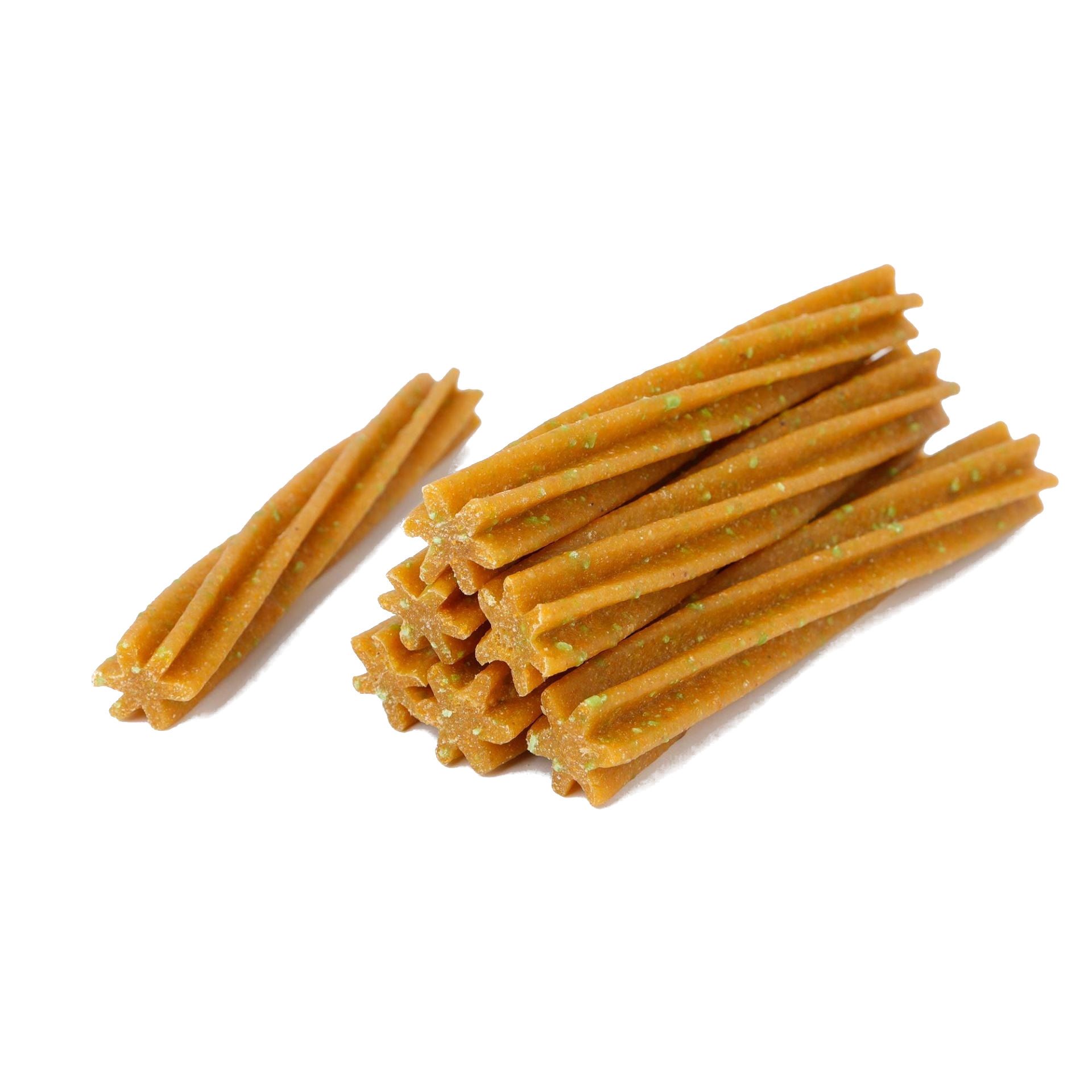 Mehrere gelb-braune, geriffelte Sticks. Ein Stick liegt separat.