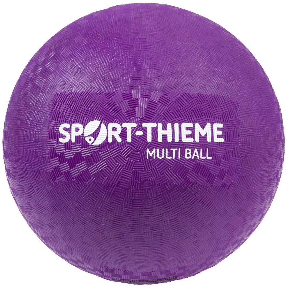 Lila Ball mit Sport-Thieme-Logo und Multi Ball-Schriftzug. Oberfläche mit quadratischem Muster.