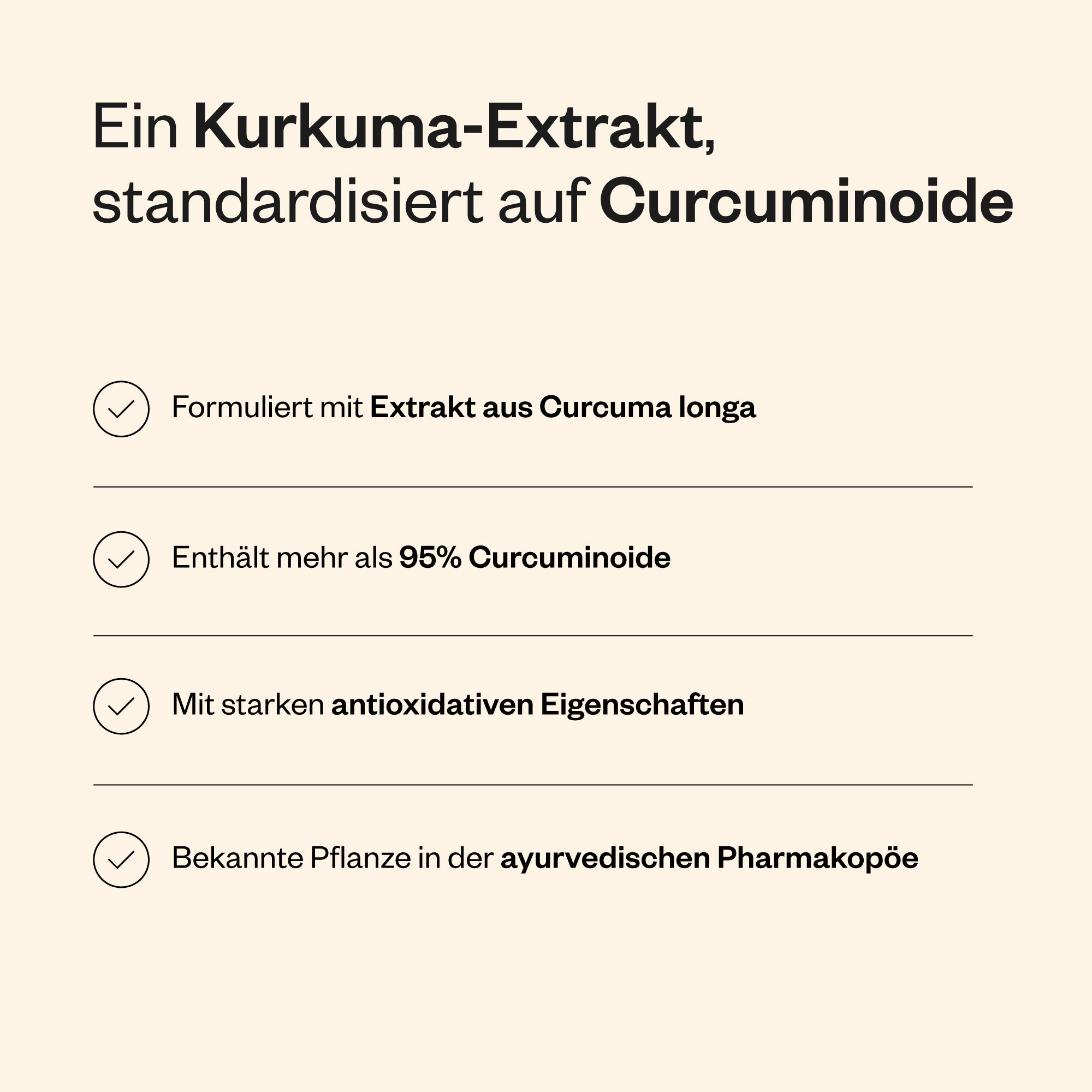 Textabschnitt mit Aufzählungszeichen. Enthält Informationen über Curcuma longa-Extrakt und Curcuminoide.