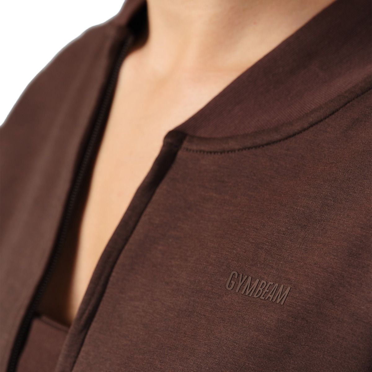 GymBeam Sweatshirt Damen cropped mit Reißverschluss Mocha