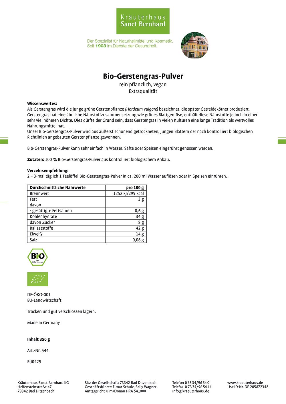 Sanct Bernhard Bio-Gerstengras-Pulver