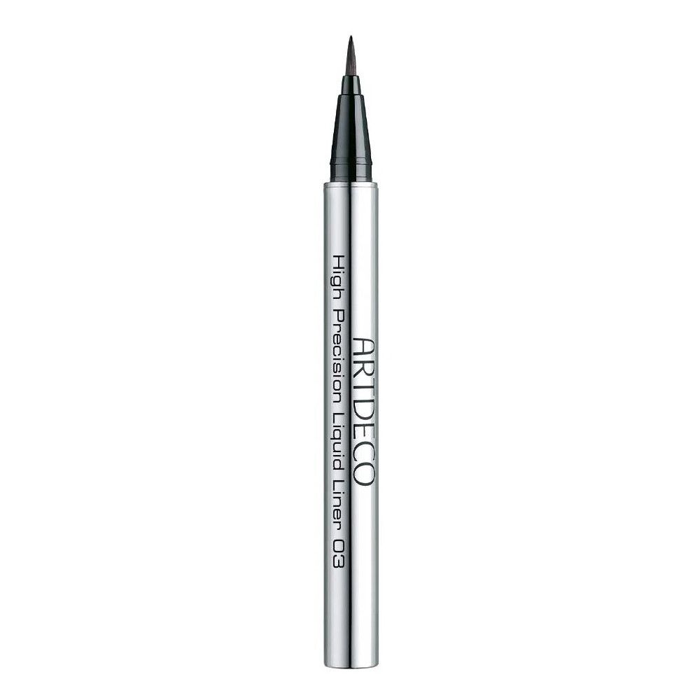 Silberfarbener Eyeliner-Stift mit schwarzer Spitze. Aufschrift: ARTDECO High Precision Liquid Liner 03.