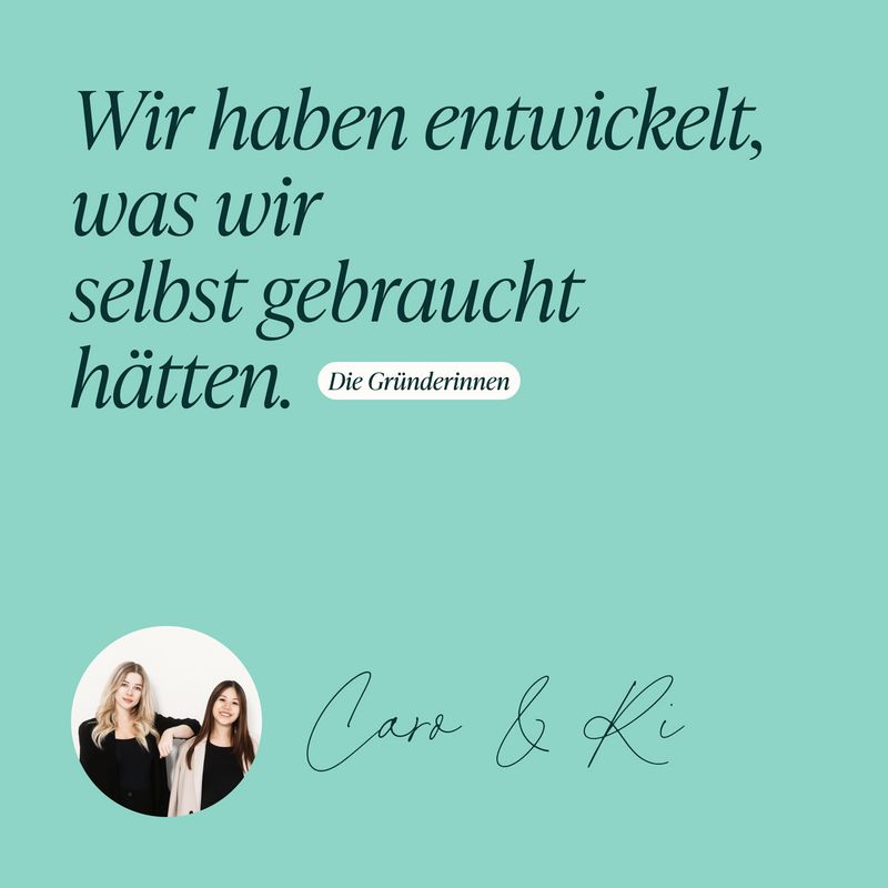 Zitat der Gründerinnen von Cari Nutrition mit Unterschriften und Porträts.