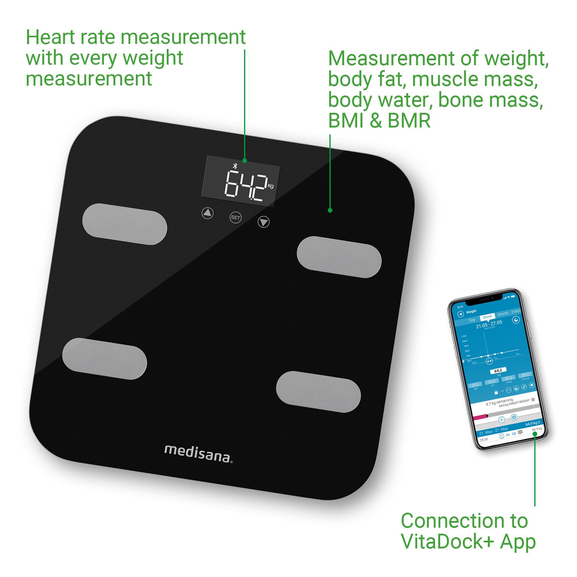 medisana BS 602 Körperanalysewaage | bis 180 KG | Personenwaage mit W-LAN und App | mit BMI-Rechner