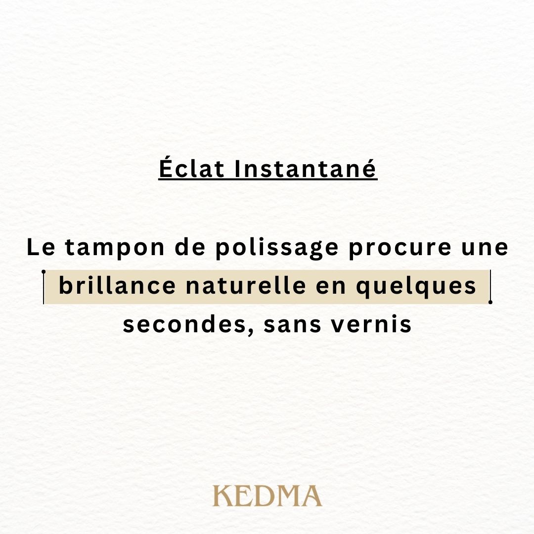 Texte : Ongles Parfaits. Limez, hydratez et faites briller vos ongles avec un kit tout-en-un pour des mains impeccables. KEDMA.