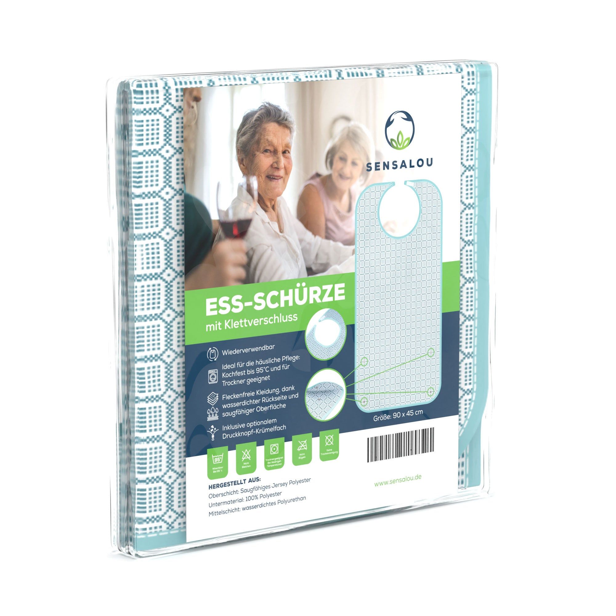 Sensalou Ess-Latz für Erwachsene mit Auffangtasche & Klettverschluss Grün-Weiß