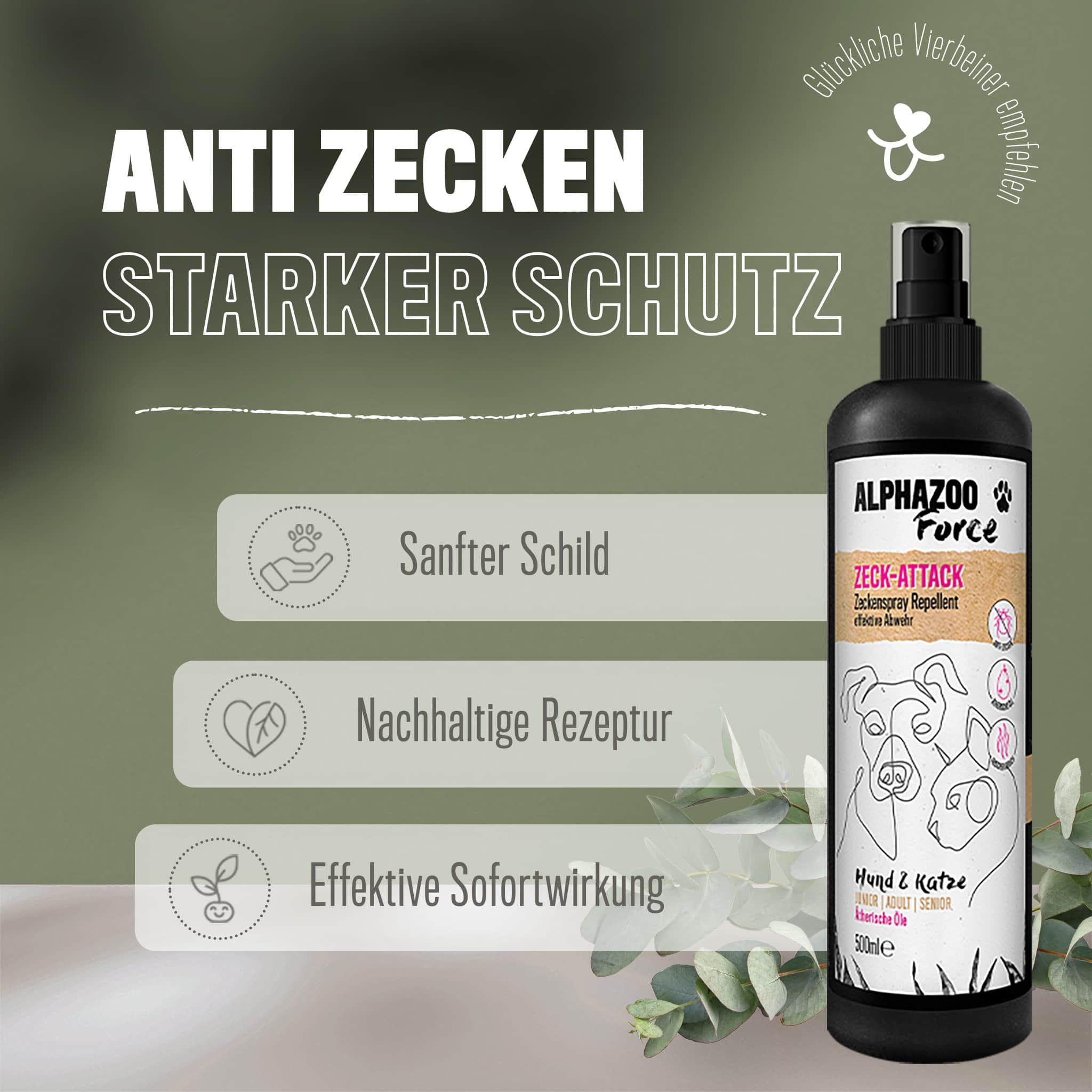 Alphazoo ZeckAttack Zeckenspray für Hunde & Katzen I Starker Zeckenschutz 500 ml Spray