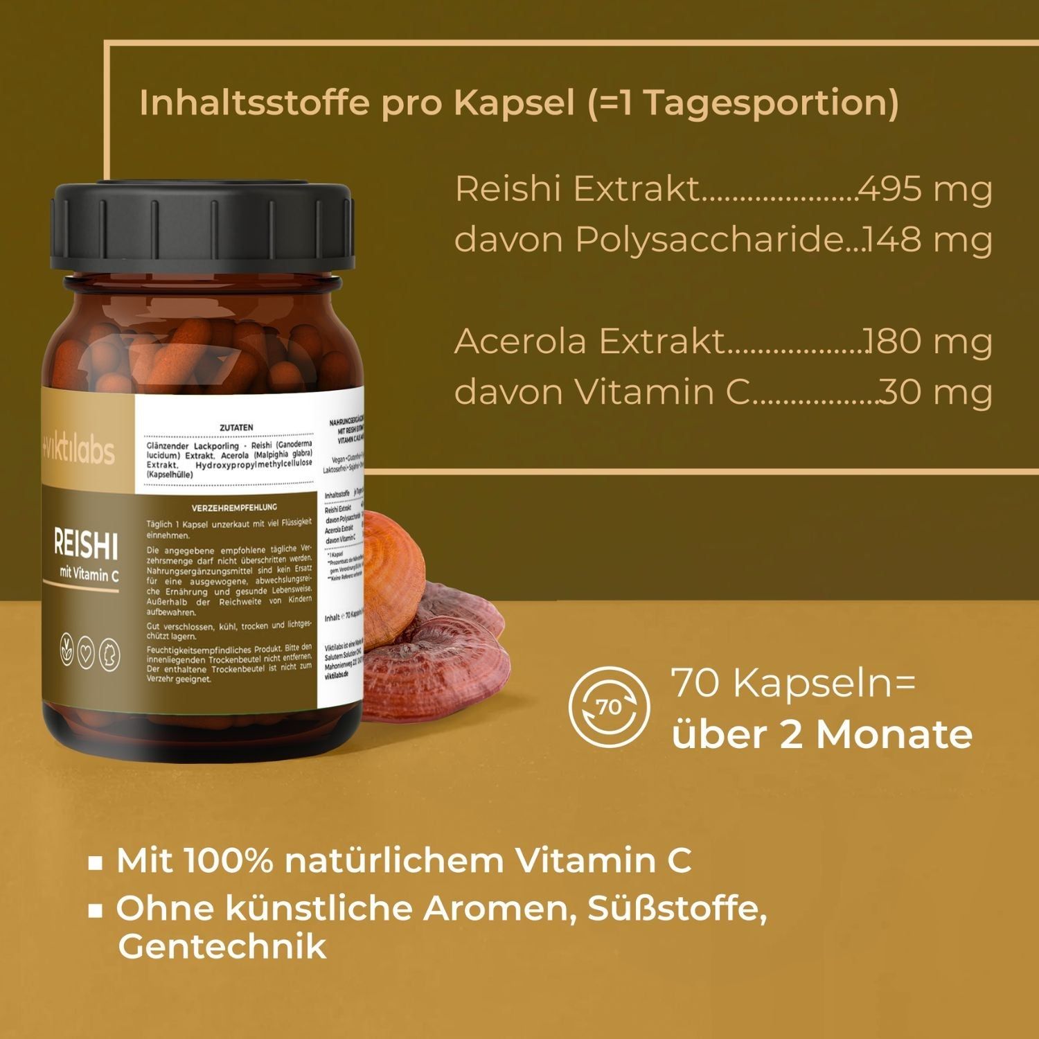 Viktilabs Premium Reishi: Vitalpilz mit 100% natürlichem Vitamin C