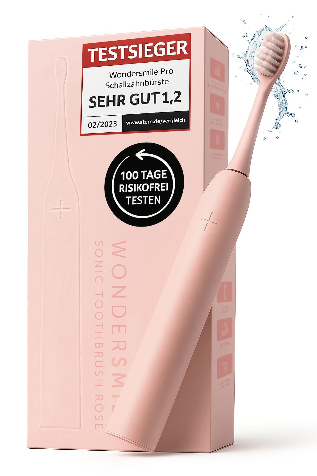 Wondersmile Schallzahnbürste Pro Atomic Rose - Testsieger - 100 Tage risikofrei testen