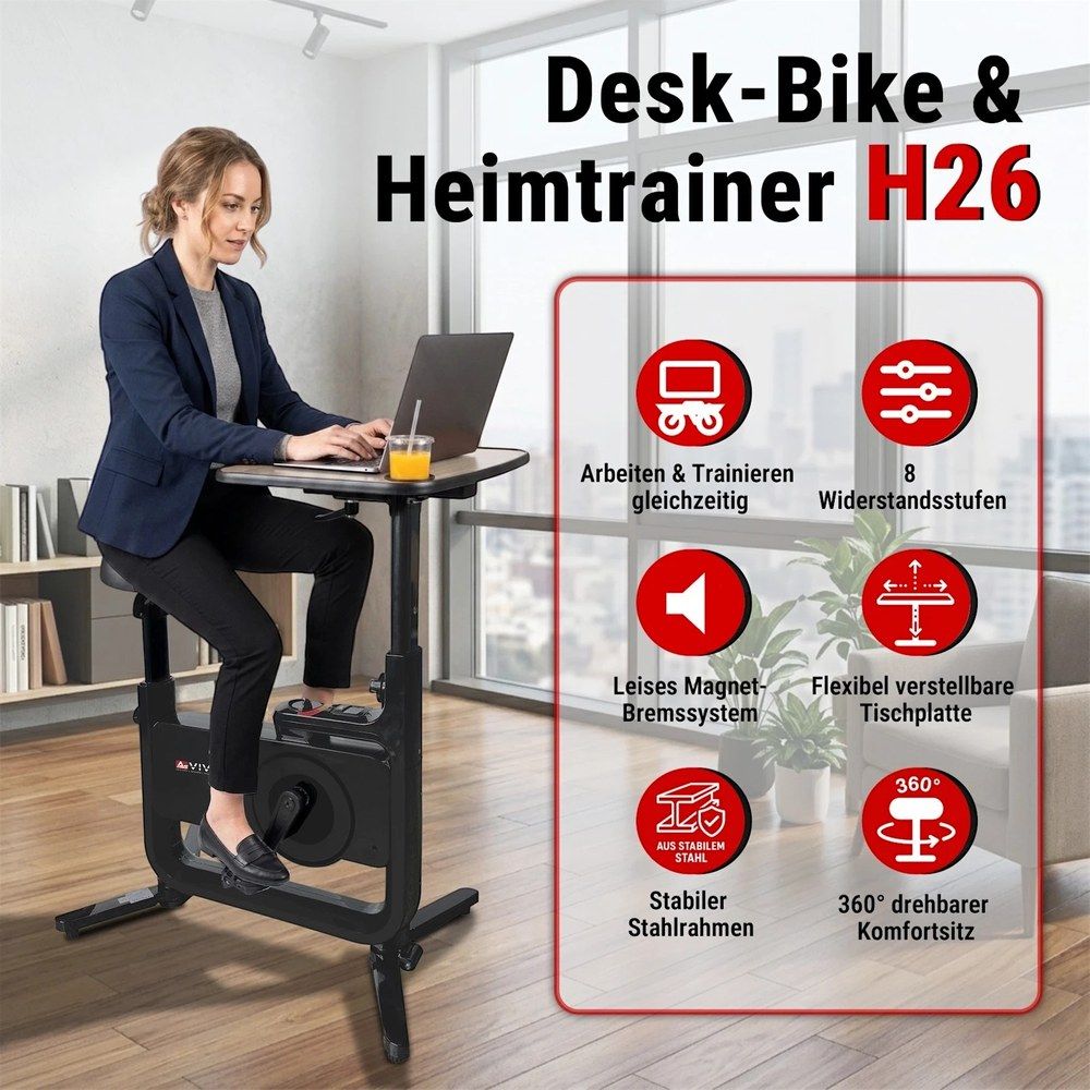 AsVIVA Desk-Bike H26: Trainieren und Arbeiten gleichzeitig. 8 Widerstandsstufen, Magnetbremssystem.