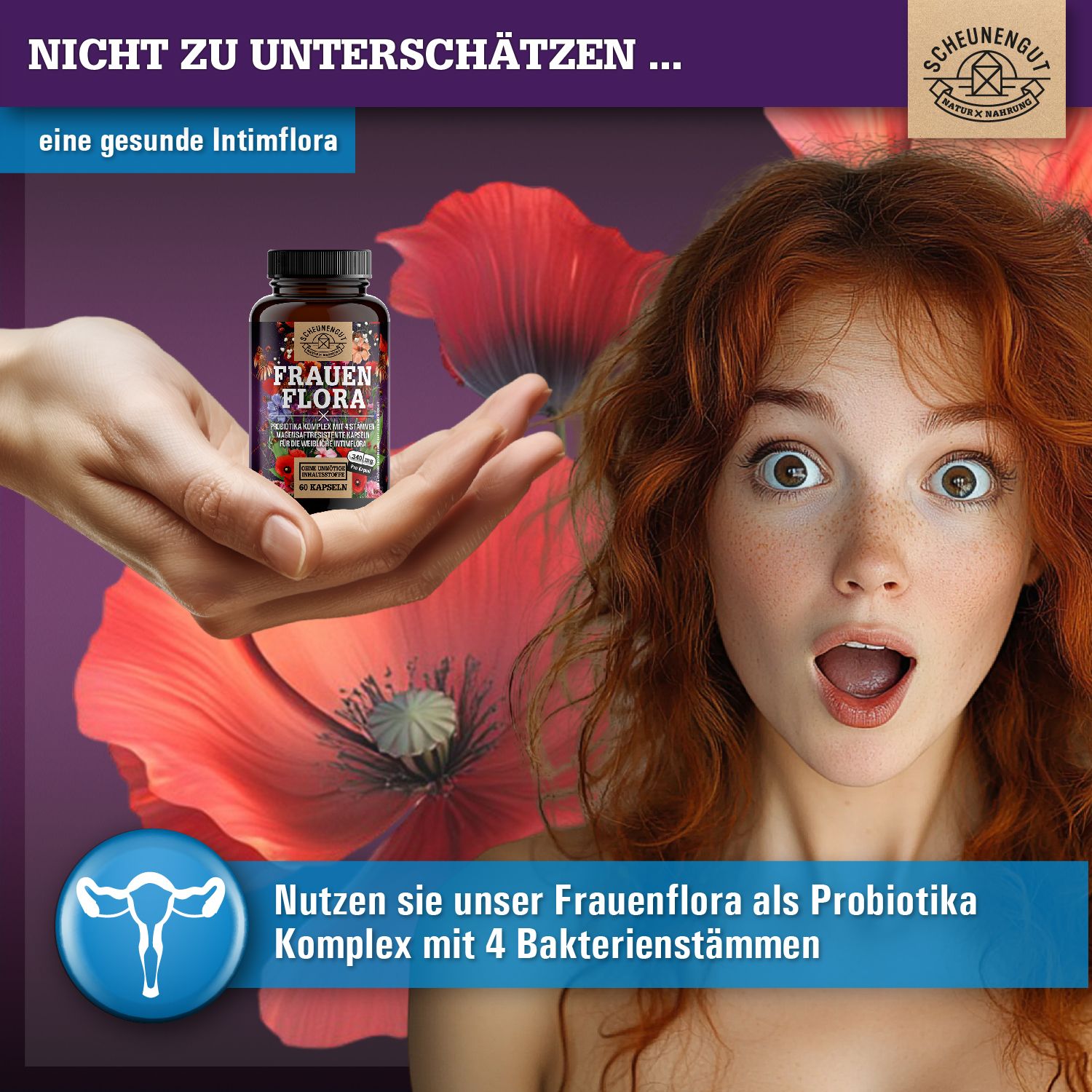 Scheunengut® FRAUENFLORA | Intimflora Komplex mit 4 Milchsäurebakterien | auch für den Akutfall