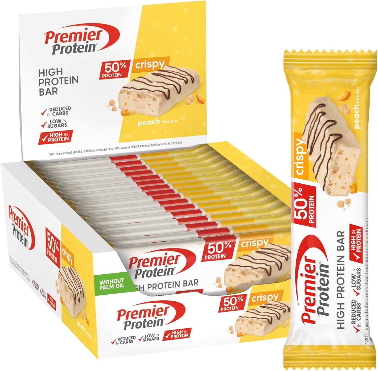 Premier Protein High Bar 50% Peach Crispie 16x40g 16x40 g Riegel