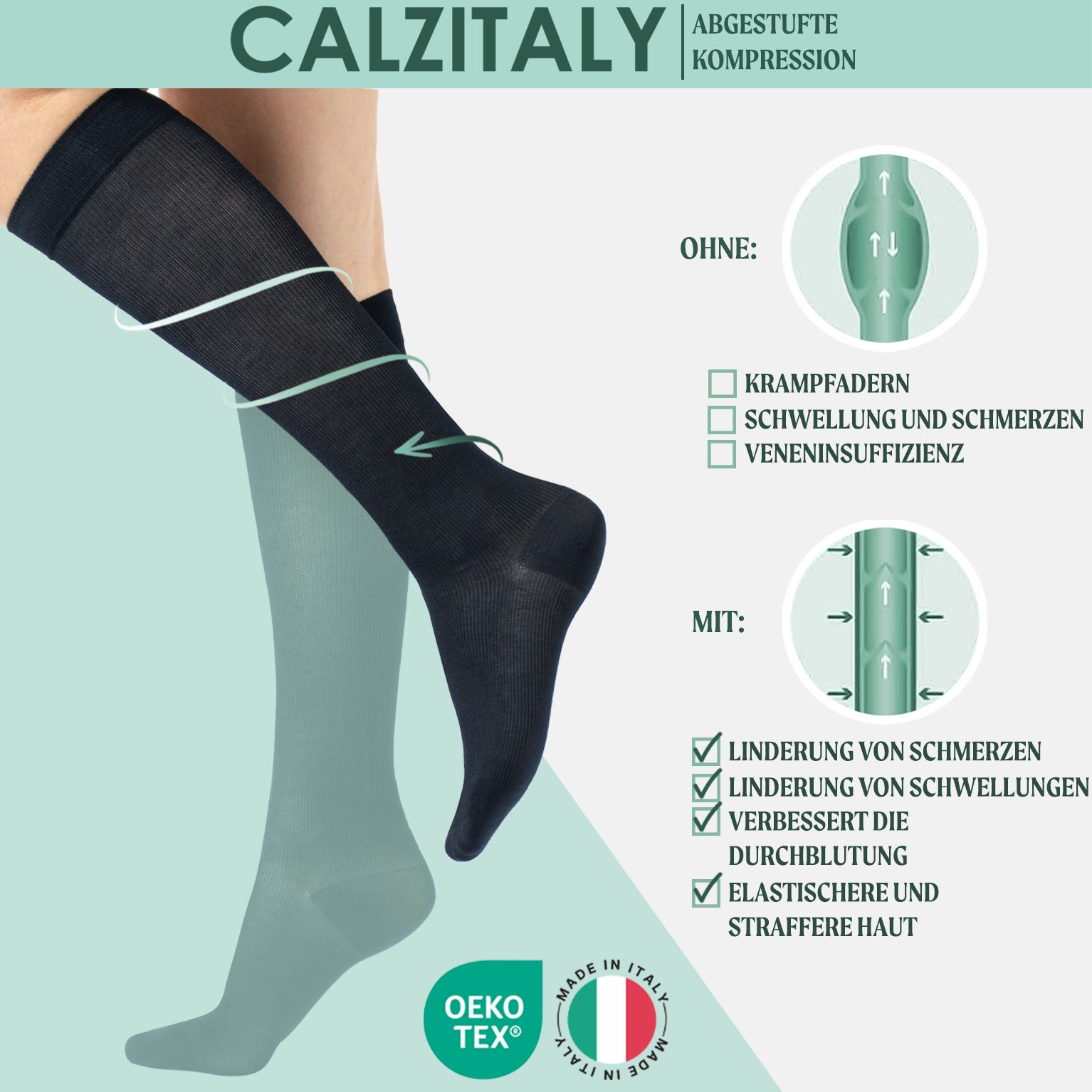 CALZITALY Kniestrumpfe aus Fil d’Écosse mit Abgestufter Kompression 14-16 mm/Hg