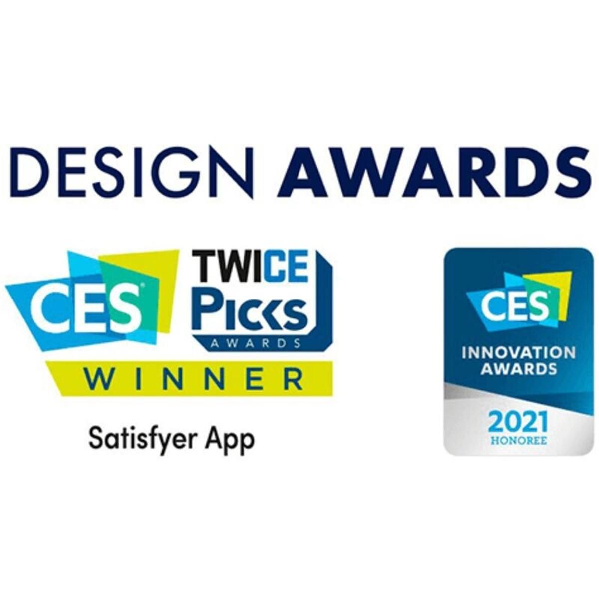 Design Awards Logos. CES, TWICE Picks Awards Winner, CES Innovation Awards 2021 Honoree. Satisfyer App.