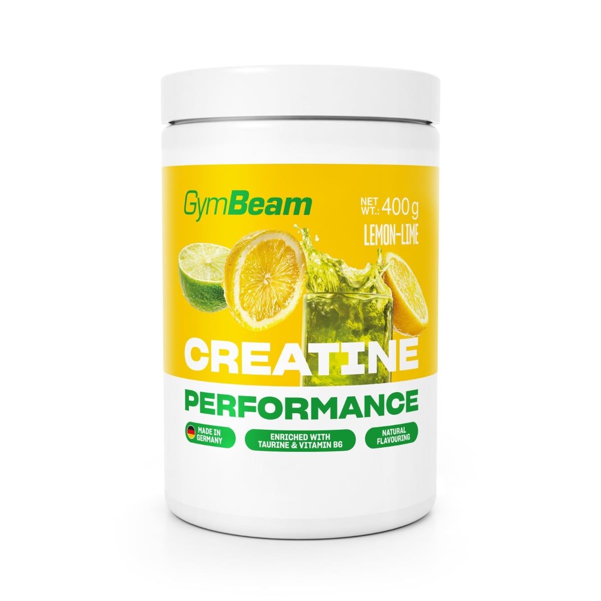 GymBeam Creatine Performance Pulver in Zitronen-Limetten-Geschmack, 400g Dose.