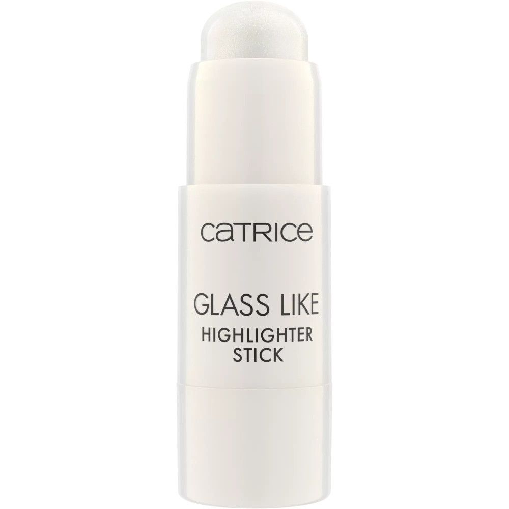 Weißer Highlighter-Stick mit Glas-Effekt. Aufschrift: Catrice, GLASS LIKE HIGHLIGHTER STICK.