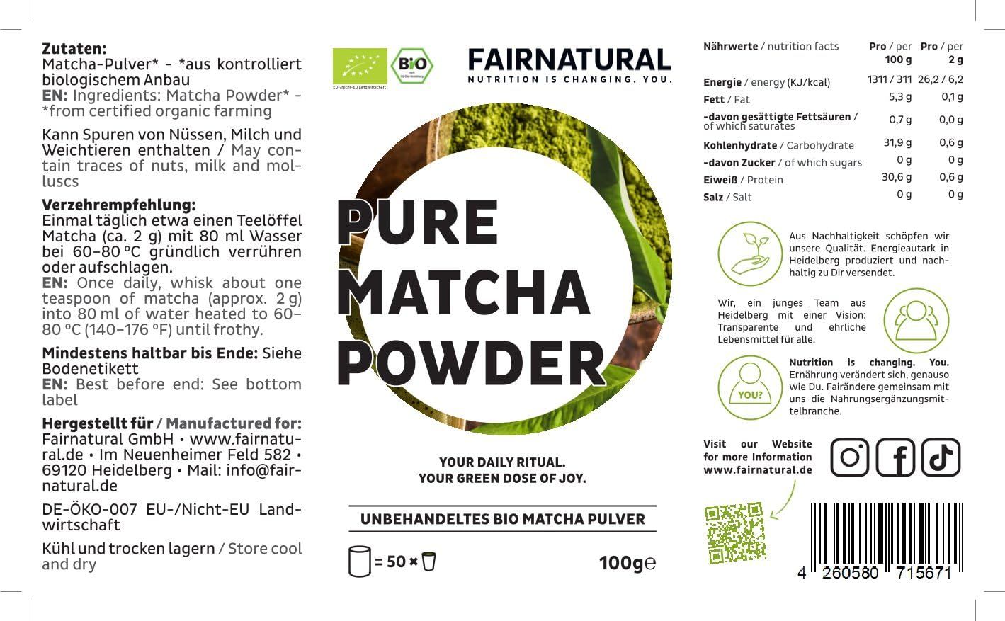 FAIRNATURAL Zeremonielles Bio Matcha Pulver aus Japan
