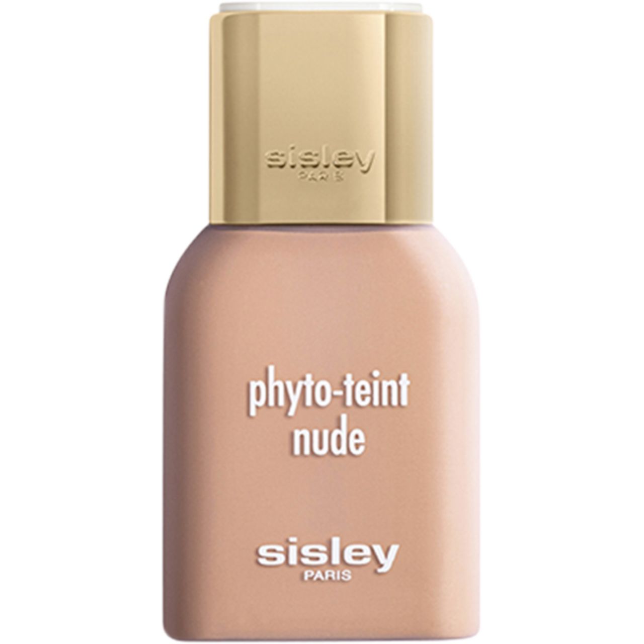 Beige Flasche mit goldfarbenem Deckel. Aufschrift: Phyto-Teint Nude und Sisley Paris.