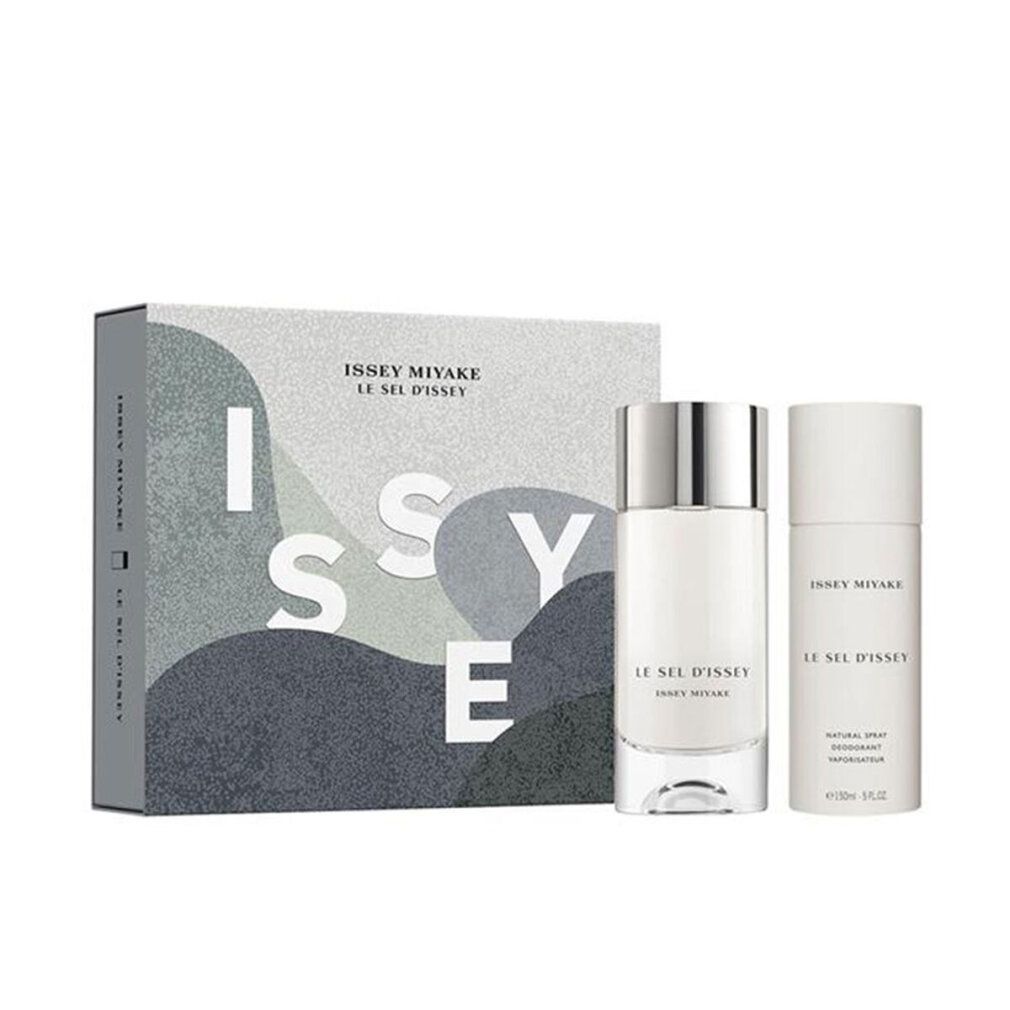 Geschenkset mit Flakon und Deodorant. Verpackung mit Schriftzug ISSEY MIYAKE. Flakon und Deodorant weiß.