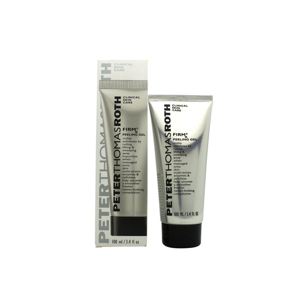 Tube und Verpackung. Aufschrift: PETER THOMAS ROTH, FIRMx Peeling Gel. Text: Clinical Skin Care.