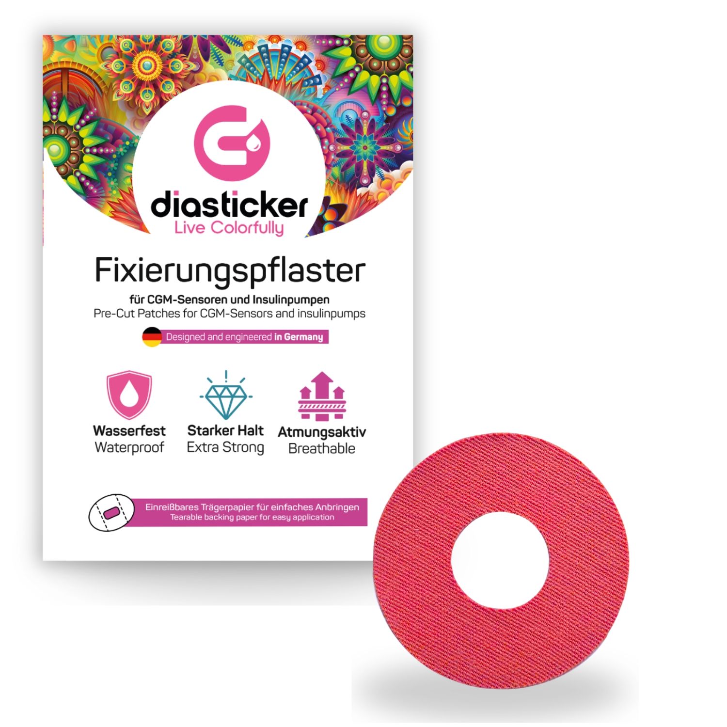 Diasticker® Katheterpflaster S (Innen-Ø 2,2 cm) 'Rot' 10 St