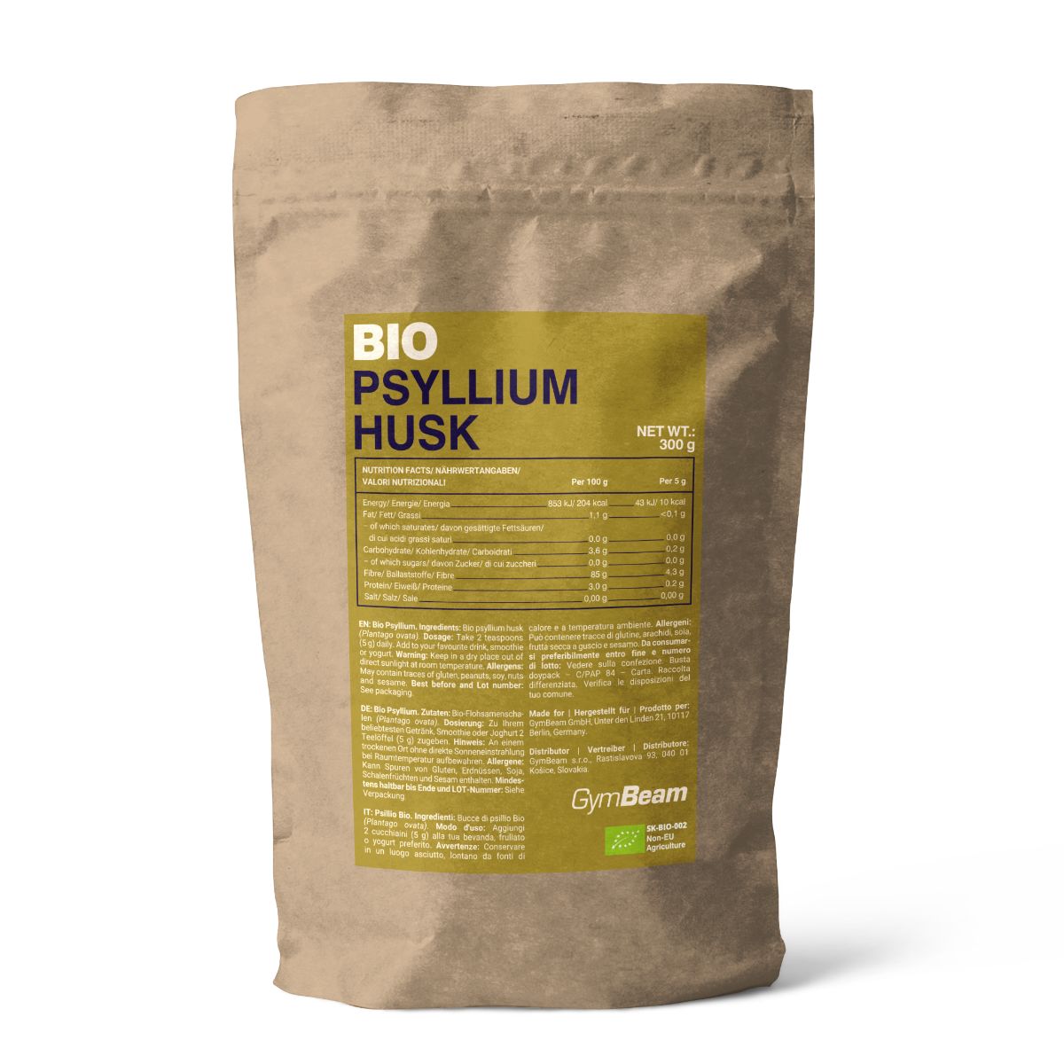 GymBeam BIO Flohsamenschalen Pulver 300 g