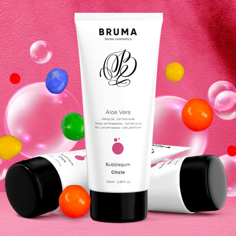 Weiße Tube mit Bruma Aloe Vera Bubblegum Chicle Gel. 100ml.