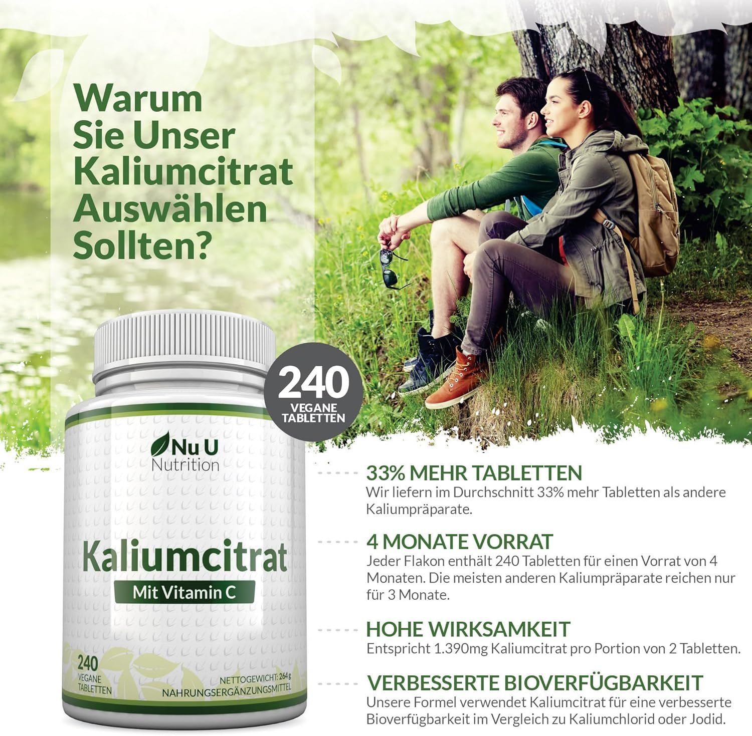 Nu U Nutrition Kaliumcitrat & Vitamin C Tabletten