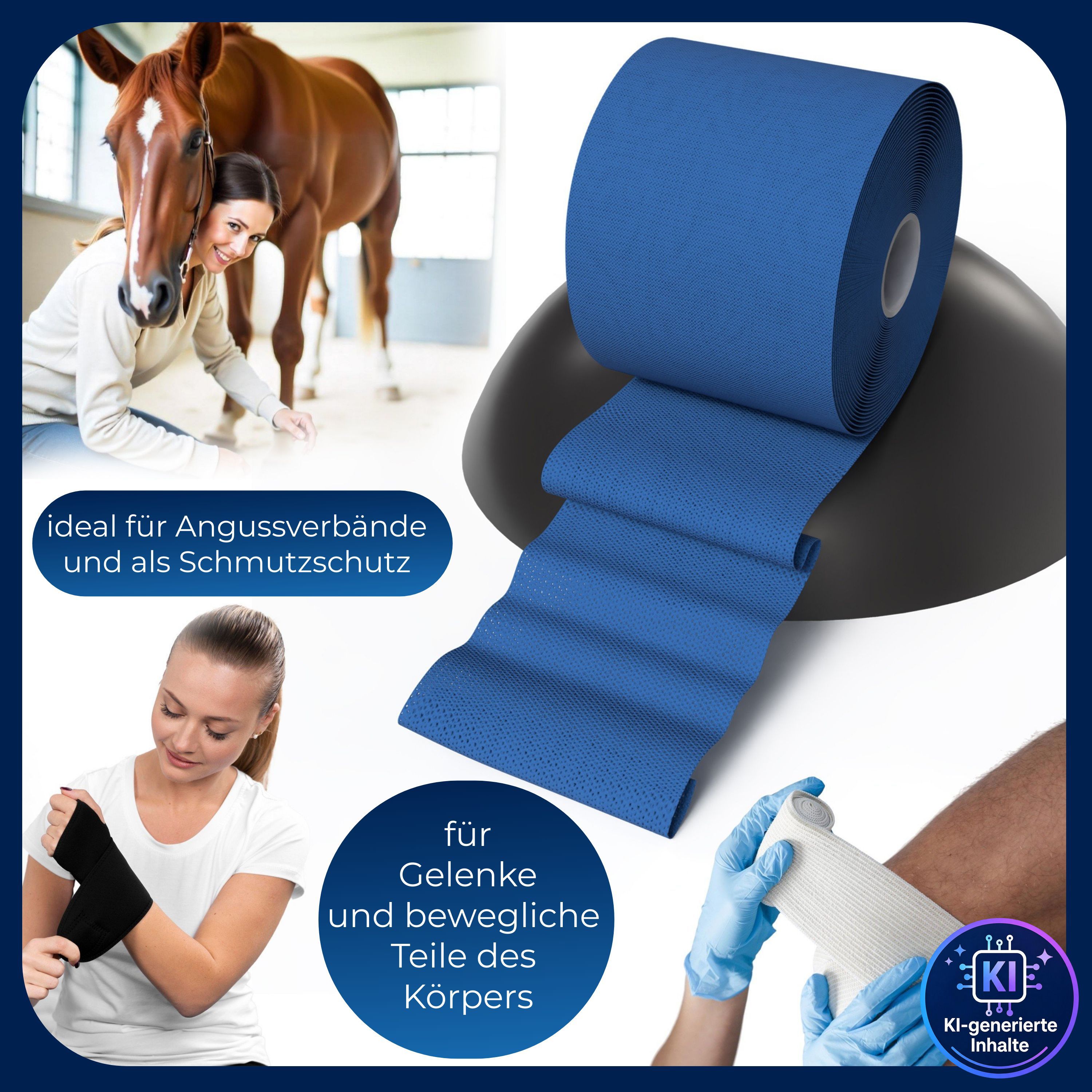 Blaue Fixierbinde für Gelenke. Ideal für Angussverbände und als Schmutzschutz.