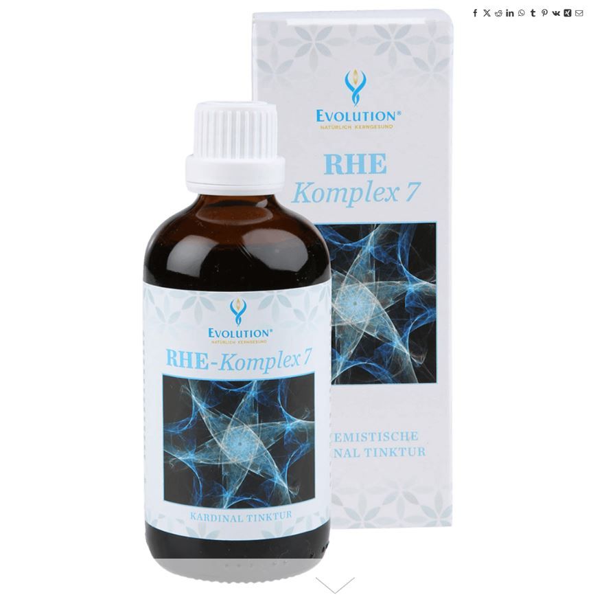 Braune Glasflasche mit weißem Deckel und Etikett. Kartonverpackung mit Produktnamen und Logo im Hintergrund.