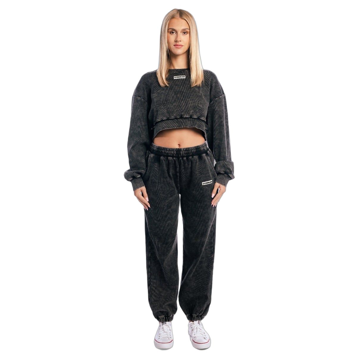 GymBeam Sweatshirt Damen Cropped Oversized ohne Kapuze Washed Black