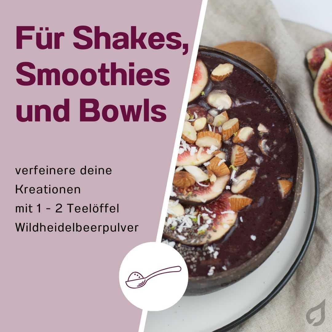 Wildheidelbeerpulver für Shakes, Smoothies und Bowls, verfeinere deine Kreationen mit 1-2 Teelöffel.