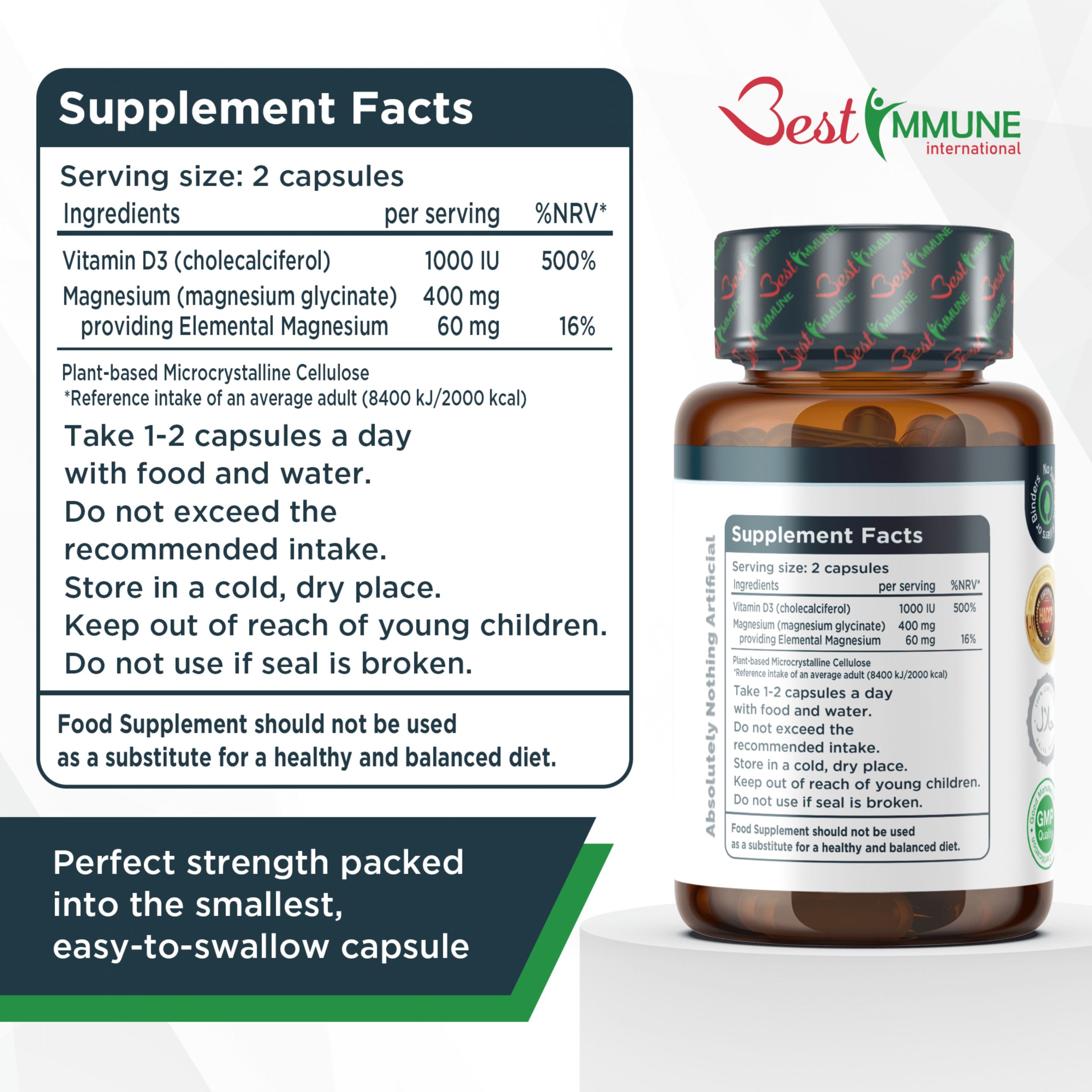 Best Immune Magnesiumglycinat 400 mg mit Vitamin D3 1000IU