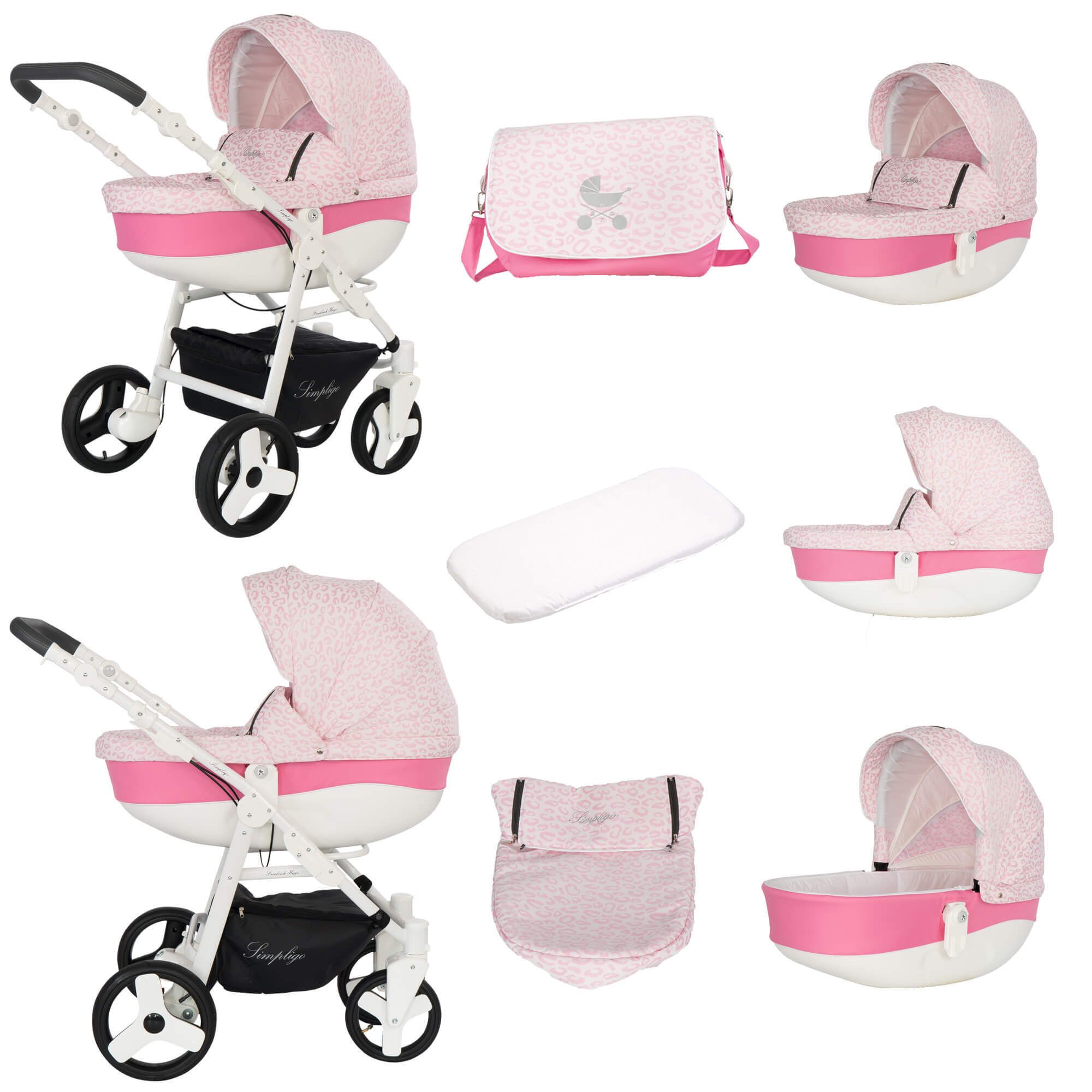 Friedrich Hugo Simpligo 3 in 1 Kinderwagen mit original Maxi Cosi, Leopard Pink (Stoff)