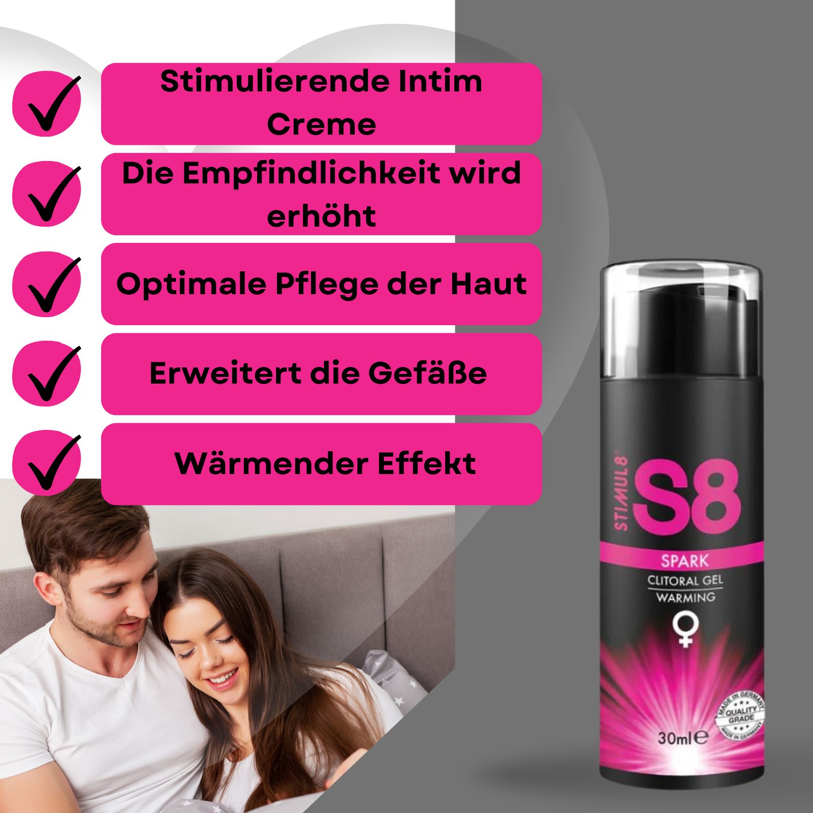 S8 Spark Clitoral Gel Warming, 30ml Flasche.