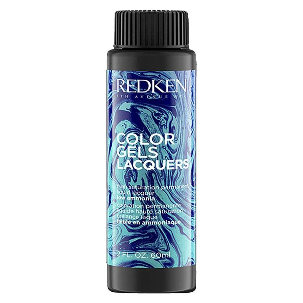 Eine Flasche mit schwarzem Deckel. Aufschrift: COLOR GELS LACQUERS. 60 ml. Farbmuster in Blau und Türkis.