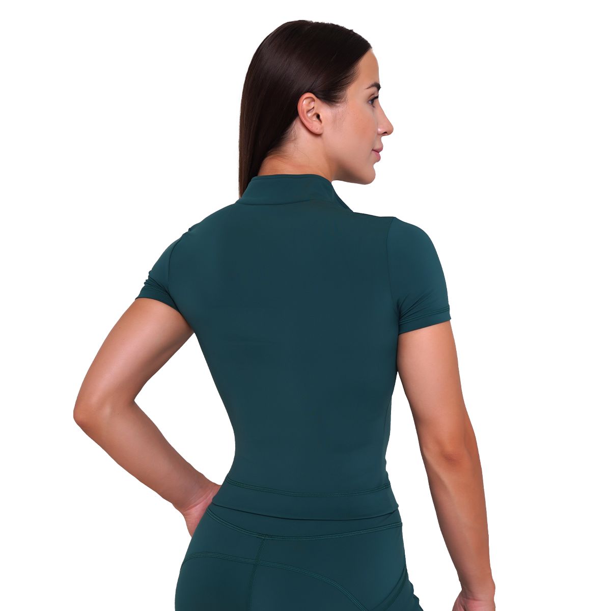 GymBeam Damen Cropped T-Shirt Ignite Slim mit Kurzarm und Kragen Dunkelgrün